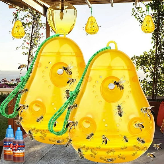 G·PEH Bee Traps Catcher Outdoor Hanging Wasp Repellent Trap Deterrent Killer Insect Catcher Non-Toxic Reusable Hornet Yellow Jacket Trap 2 Pack (Orange, Pear Shape)