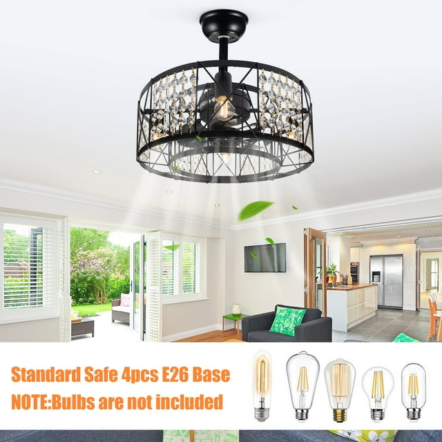 G · PEH Caged Ceiling Fan with Light and Remote Control,Reversible Motor Timing 18'' Crystal Ceiling Fan with 144 Crystal Beads,6 Speeds Adjustable Flush Mount Ceiling Fan Light