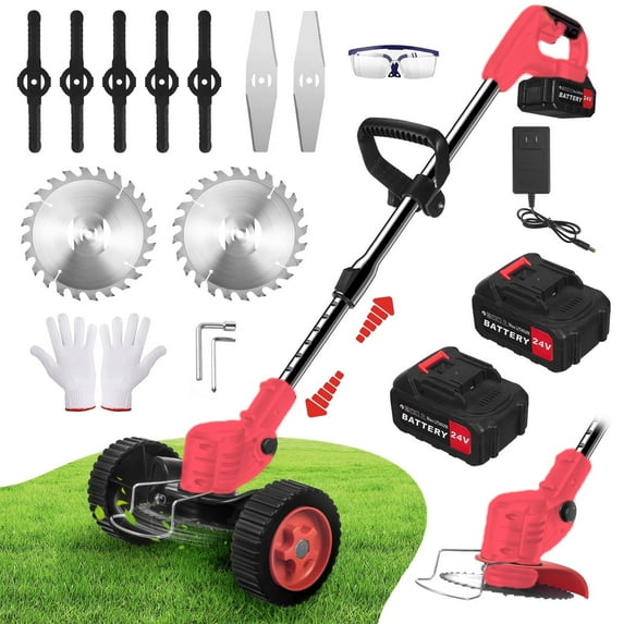 G·PEH Electric Weed Wacker, Battery Powered 24V 2000mAh, Cordless Weed Eater Brush Cutter Grass Trimmer Edger Stringless Weed Cutter Lawn Edger Mower