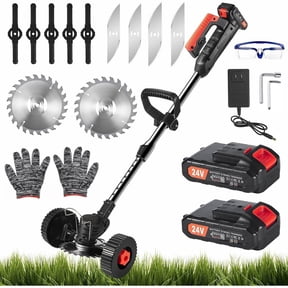 GPEH Electric Weed Wacker Battery Powered,Cordless String Trimmer Edger with Wheels,Electric Weed Eater Cutter Lawn Mower Edger Tool,Adjustable Handle,3 Function Blades Cutter for Yard and Garden