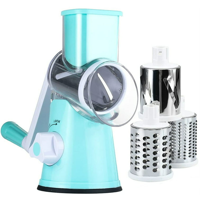 Manual Rotary Cheese Grater Grinder- 5 Interchangeable Blades  Round Mandoline Vegetable Slicer Drum Shredder Nut Chopper with Strong  Suction Base: Home & Kitchen