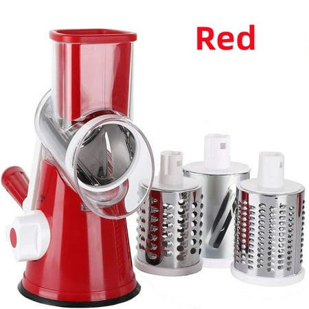 G·PEH Rotary Cheese Grater Shredder Chopper Round Tumbling Box Mandoline Slicer Nut Grinder Vegetable Slicer, Hash Brown, Potato with Strong Suction Base (Red)