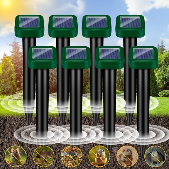 G PEH Solar Animal Repellent, 8 Pack Outdoor Waterproof Mole Repellent Solar Powered Ultrasonic Mole Deterrent Stake for Snake Rodon for Garden Lawns