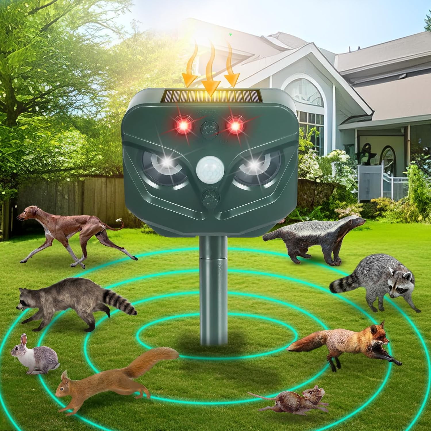 G·PEH Solar Animal Repeller Ultrasonic Cat Repellent Outdoor with