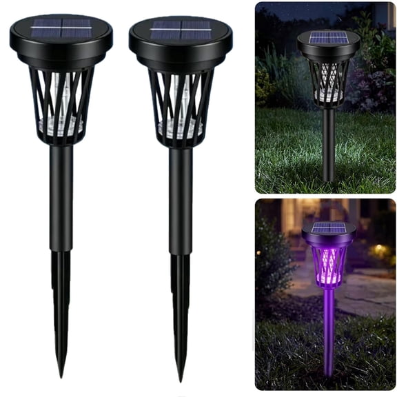 G · PEH Solar Bug Zapper, 2 Pack Outdoor Mosquito Repeller Lamp for Yard Garden Pathway, IP65 Waterproof Electronic Insect Fly Trap Light Stake, Black,