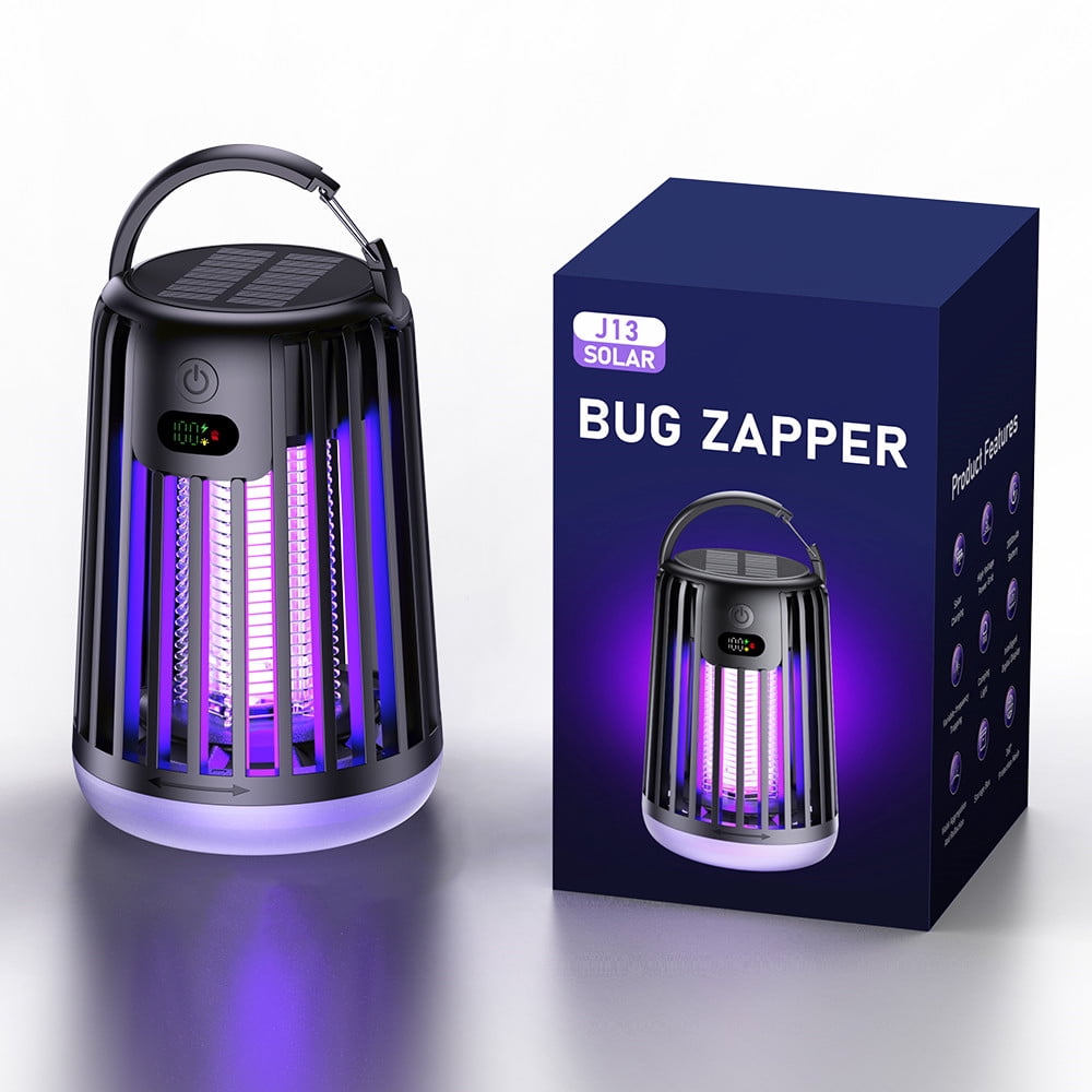 G · PEH Solar Bug Zapper Outdoor, 2000V High Powered Mosquito Zapper, 3-in-1 Fly Zapper with Bionic Lure & 18 LED Beads, IPX Waterproof Rechargeable Bug Zapper for Garden, Patio, Camping