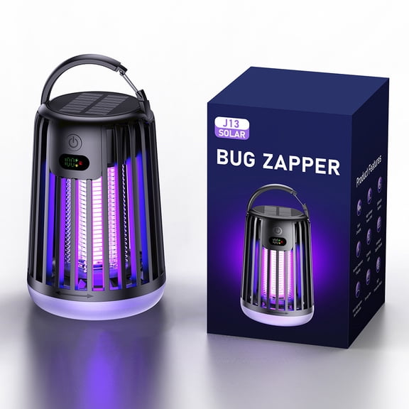 G PEH Solar Bug Zapper Outdoor, 2000V High Powered Mosquito Zapper, 3-in-1 Fly Zapper with Bionic Lure & 18 LED Beads, IPX Waterproof Rechargeable Bug Zapper for Garden, Patio, Camping