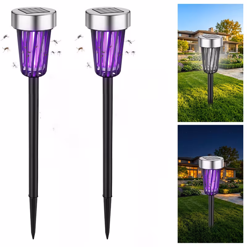 G · PEH Solar Bug Zapper Outdoor Waterproof Solar Powered Mosquito Zapper Outdoor Led Fly Zapper Lighting Lamp Stake Landscape Fixture (2 Pack)