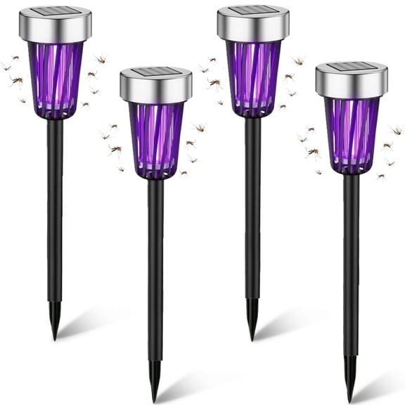 G · PEH Solar Bug Zapper Outdoor Waterproof Solar Powered Mosquito Zapper Outdoor Led Fly Zapper Lighting Lamp Stake Landscape Fixture (4 Pack)