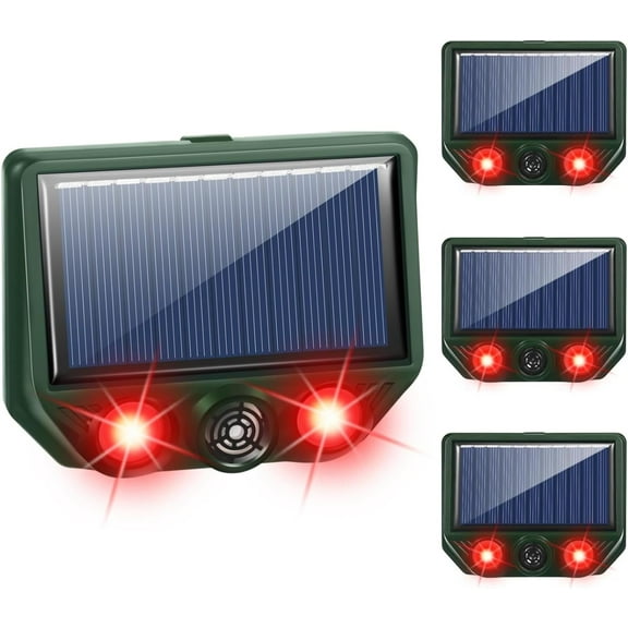 GPEH Solar Ultrasonic Animal Repeller, 4 Pack, Waterproof, with Red or White Flash Light