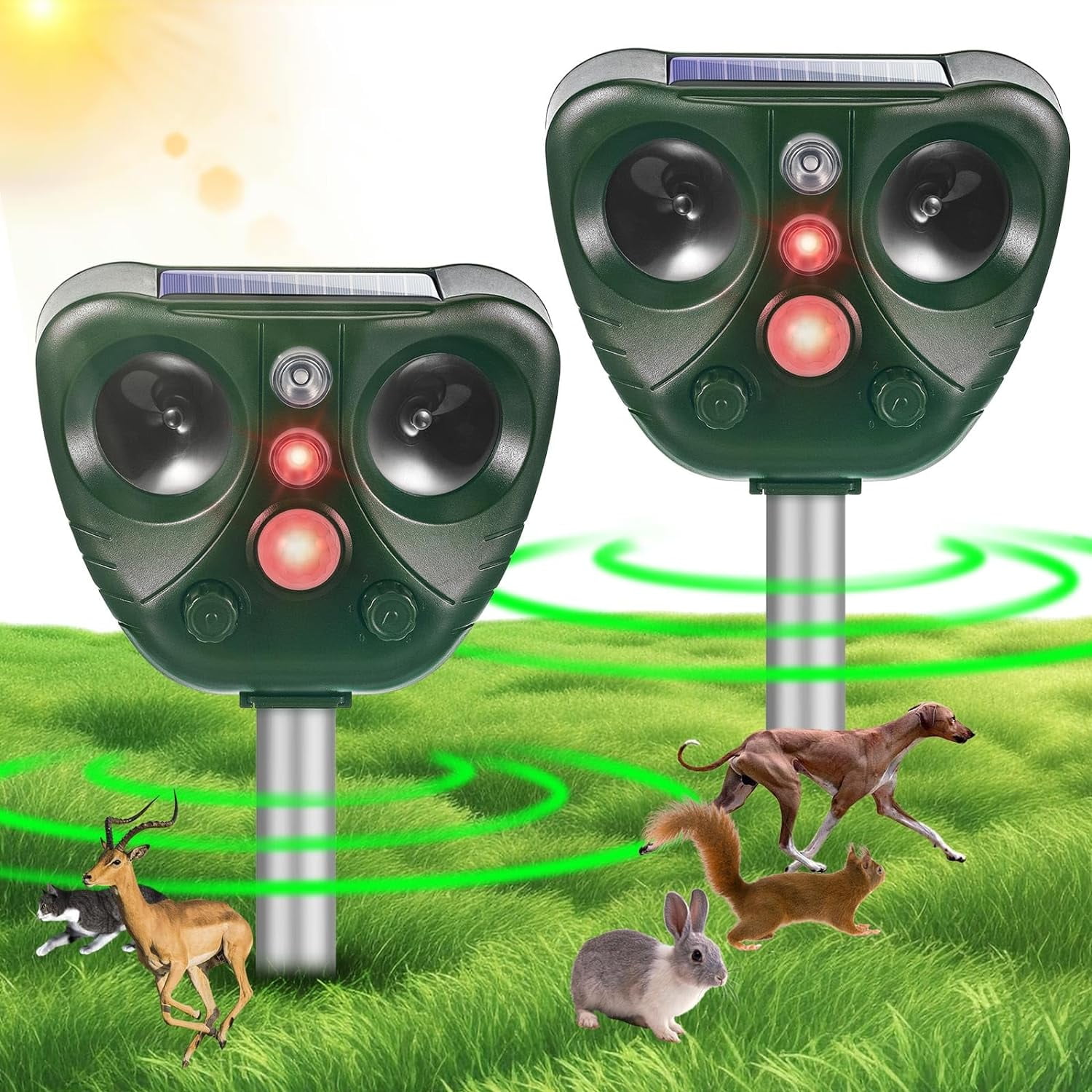 G·PEH Ultrasonic Solar Animal Repeller Outdoor,2 Pack Animal Repellent with Motion Sensor,Loud