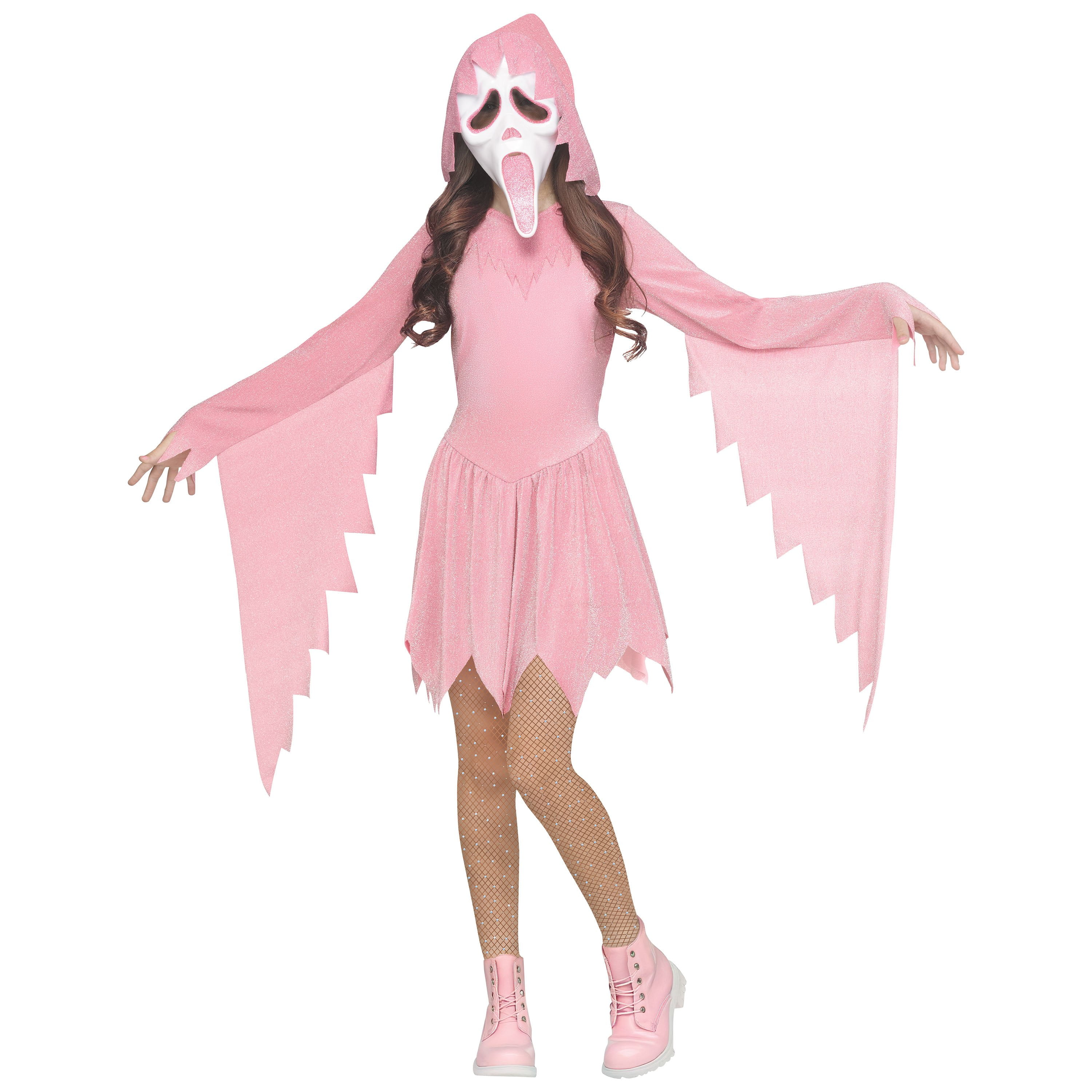 Scream Pink Glitter Ghost Face Halloween Costume for Children, 2-Piece, Girls' Size S (6/6x), by Fun World