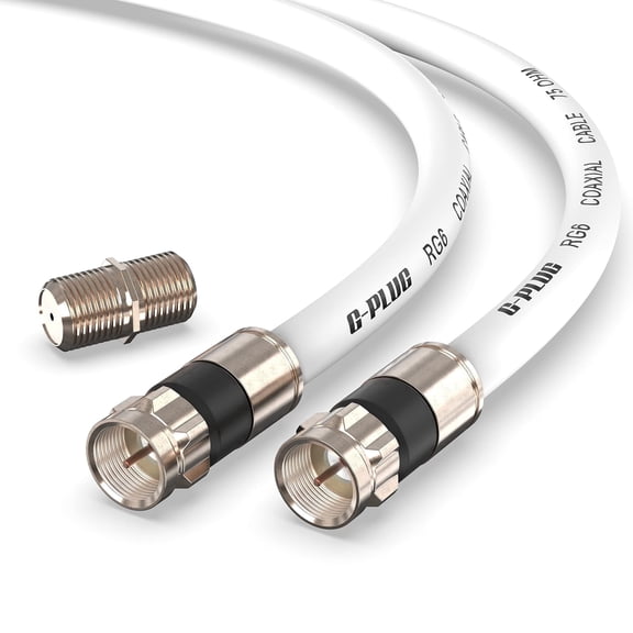 G-PLUG RG6 Coaxial Cable, 15 ft, White, 75 Ohm, F-Type Extension Coupler
