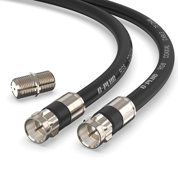 G-PLUG RG6 Coaxial Cable, 30 ft, Black, 75 Ohm, F-Type Extension Coupler