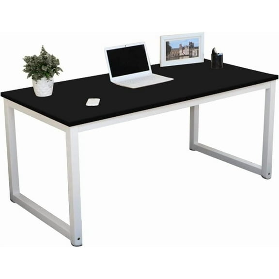 G-PLUS 55.1" Computer Desk Wood Office Table, Modern Simple Style PC Laptop Notebook Study Writing Table for Home Office Workstation Black Color