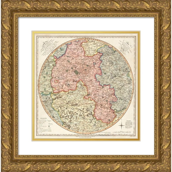 G Pawley and Samuel John Neele 20x20 Gold Ornate Wood Framed with Double Matting Museum Art Print Titled - Map of twenty five miles round the University of Oxford 1805
