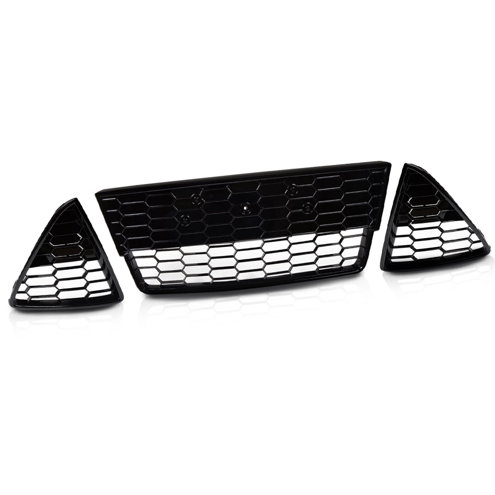 3pc Honeycomb Front Bumper Lower Grille Set - Fits 2012-2014 Ford Focus - Black, PIT66 - View #2