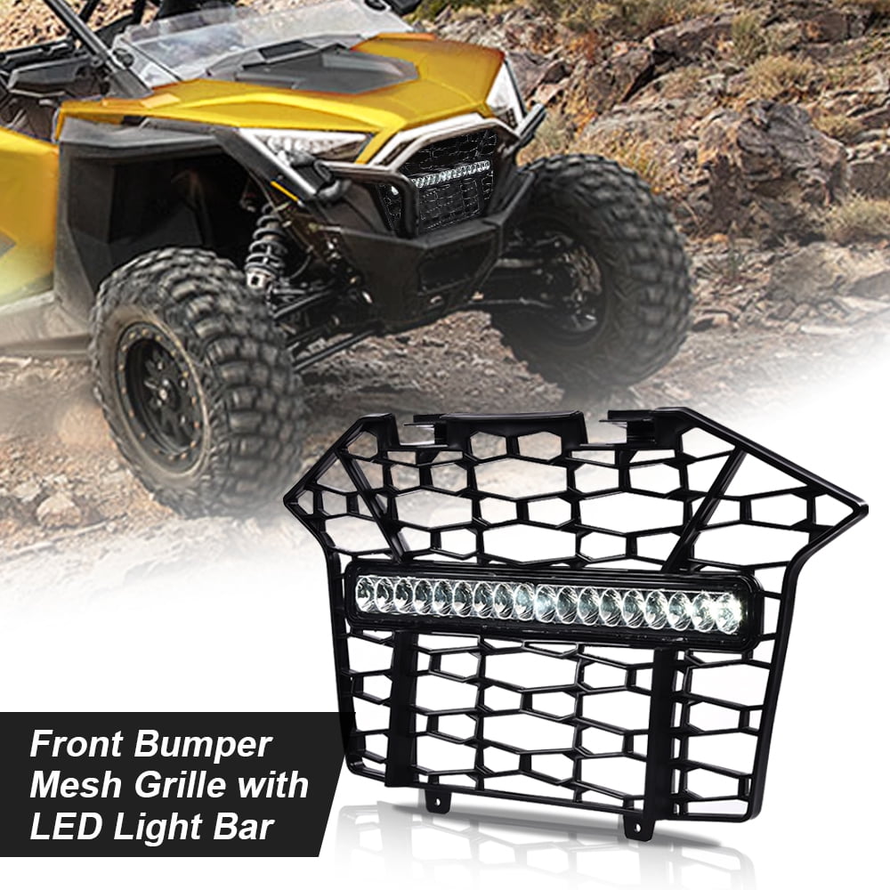 GPlus Front Bumper Mesh Grille Grill w/LED Light Bar Fit for Polaris