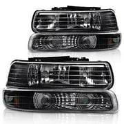 G-Plus Headlights Assembly Bumper Headlamps Fit for 1999-2002 Chevy Silverado/2000-2006 Suburban Tahoe