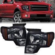 G-Plus Headlights Bumper Headlamps Fit for 2009-2014 Ford F150 Smoky lens Black Housing Amber Reflector