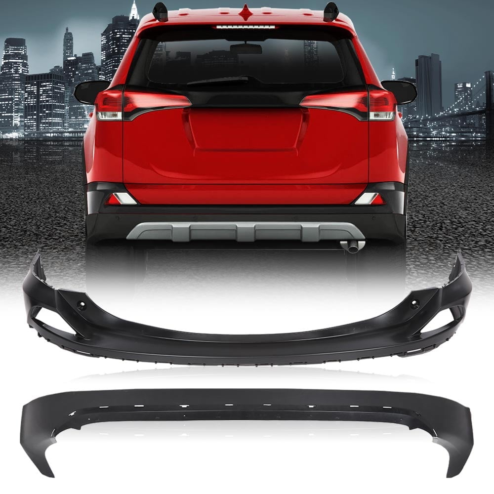 G-Plus Rear Upper and Lower Bumper Covers Fit for 2016-2018 Toyota RAV4  521690R010, TO1115106, 521590R914, TO1114102