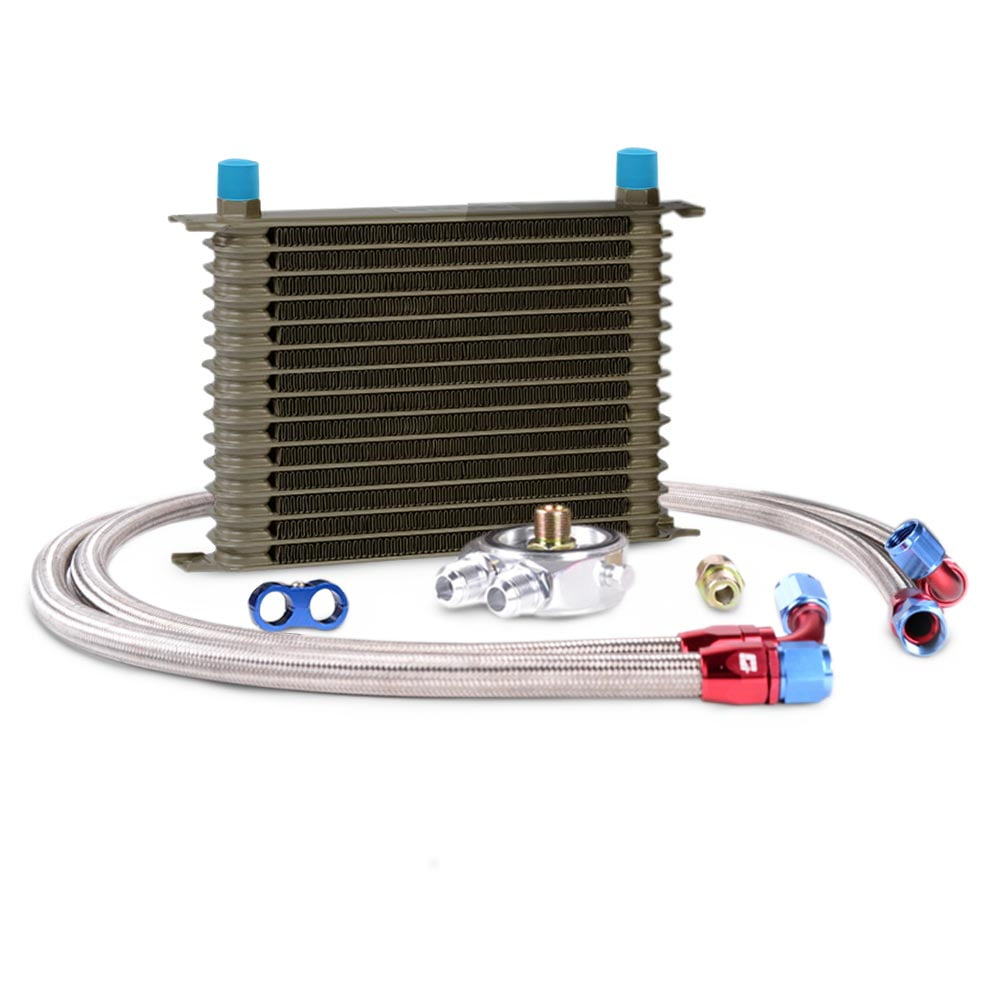 A-Premium Universal Transmission Oil Cooler - Aluminum 4-Pass, Towing Up To 2,500 Lbs, With Hose Kit