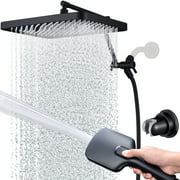 G-Promise 13 Inches Rain Shower Head with 4-Mode Wand Combo, 13 Inches Adjustable Extension Arm, 3-Way Diverter Valve and Extra Long Flexible Hose