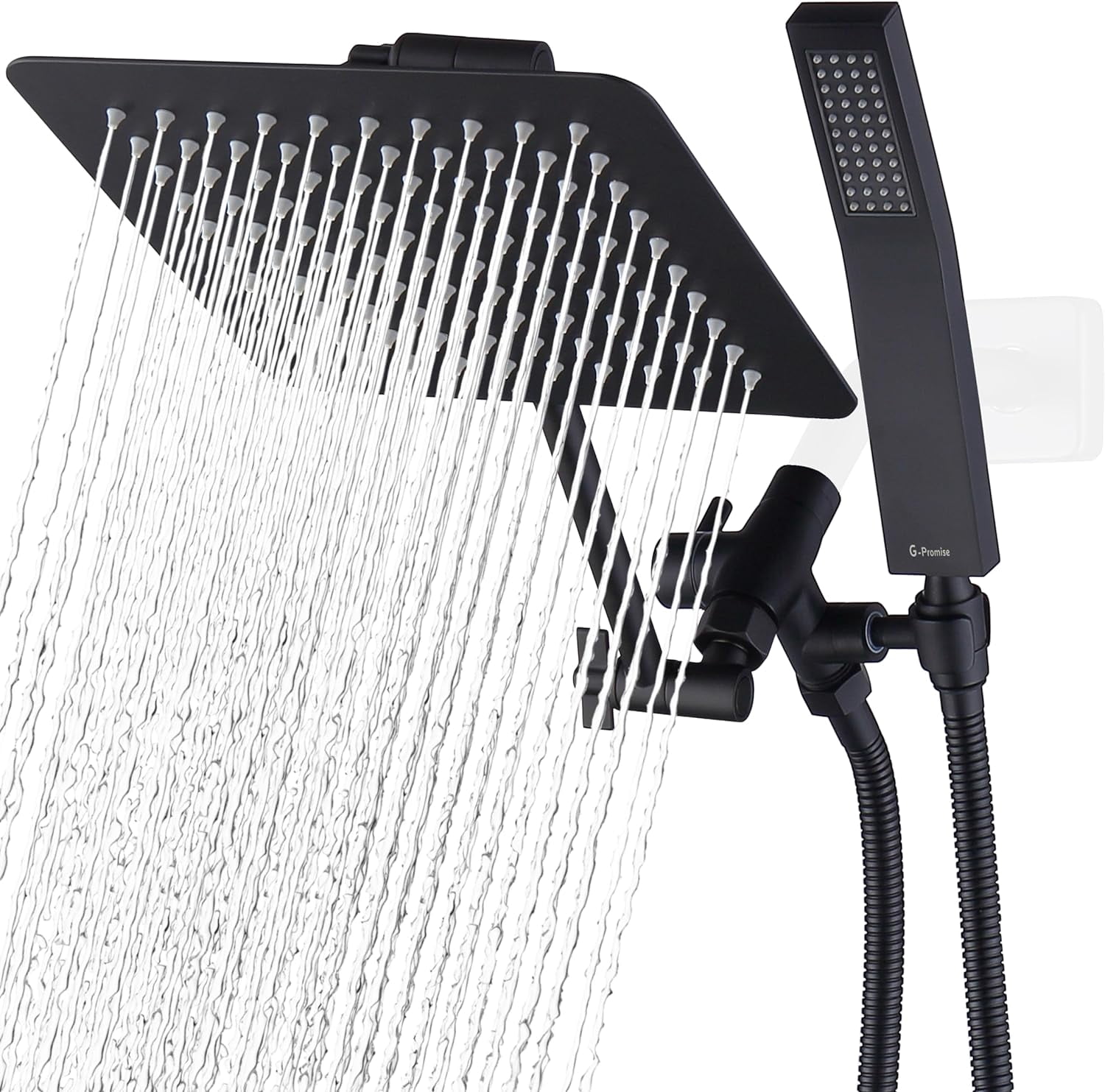 GPromise All Metal Dual Square Shower Head Combo , 8" Rain Shower Head