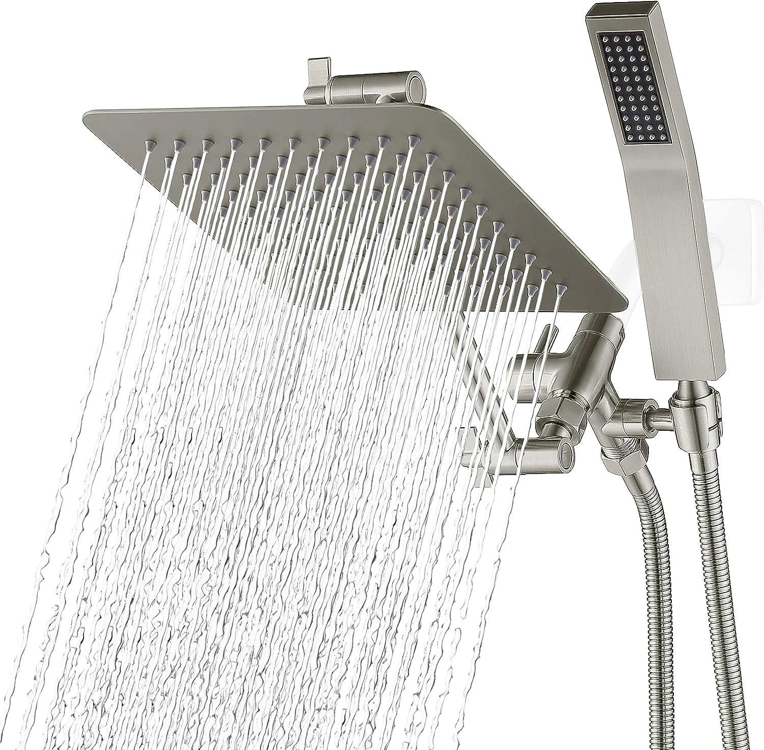 GPromise All Metal Dual Square Shower Head Combo , 8" Rain Shower Head