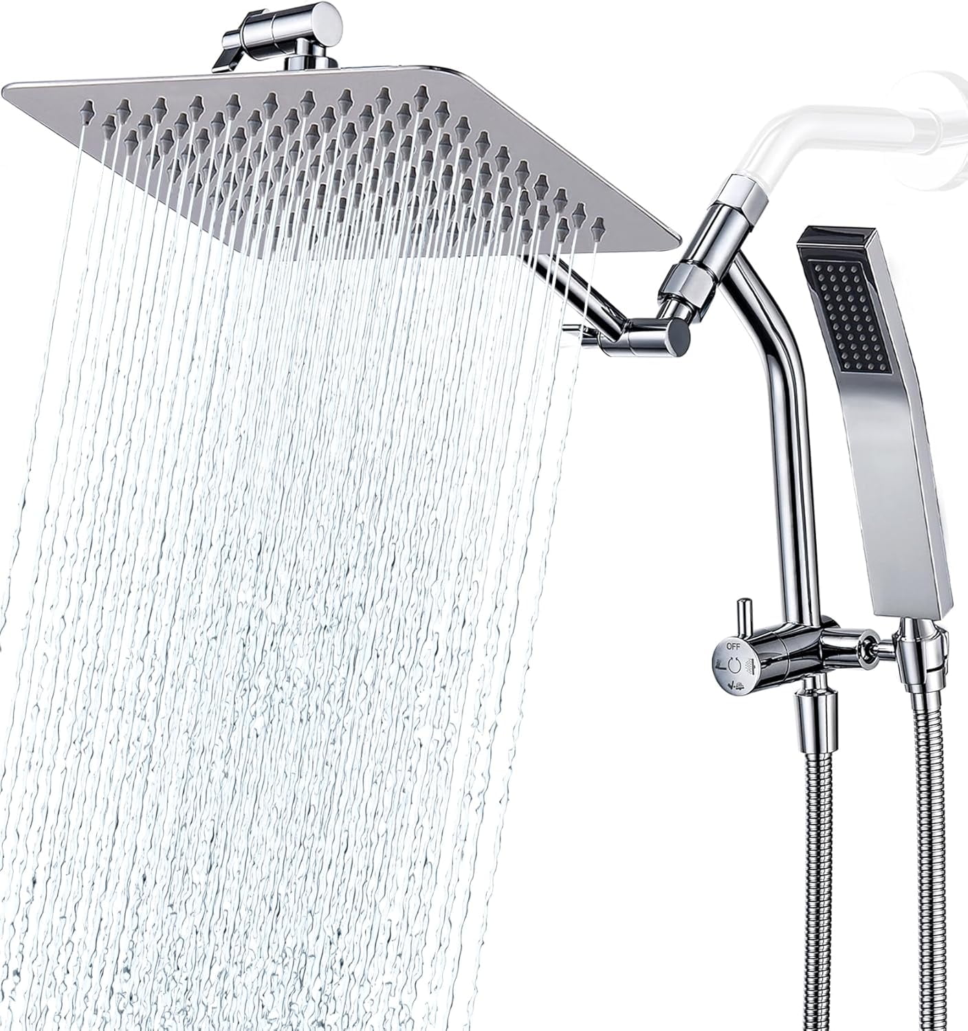 G-Promise All-Metal 3-Function Handheld Shower Head - Square Design, Chrome, 2.5 GPM, Massage Spray