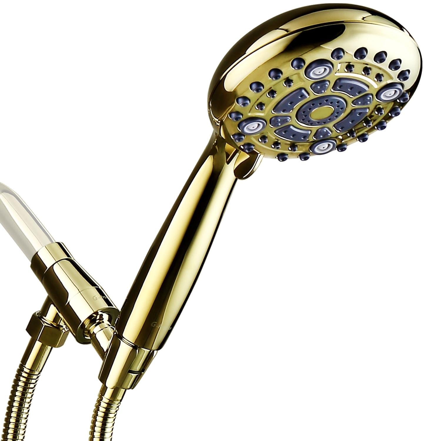 G-Promise Handheld Shower Head High Pressure 6 Spray Settings, Detachable Hand Held Showerhead 4.9" Face with Extra Long Flexible Hose and Metal Adjustable Bracket (Polished Brass)