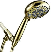 G-Promise Handheld Shower Head High Pressure 6 Spray Settings, Detachable Hand Held Showerhead 4.9" Face with Extra Long Flexible Hose and Metal Adjustable Bracket (Polished Brass)