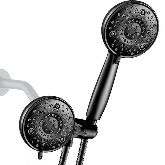 G-Promise High Pressure Dual Shower Head, with 8 function settings and 71 Inch Stainless Steel Flexible Hose (matte black)