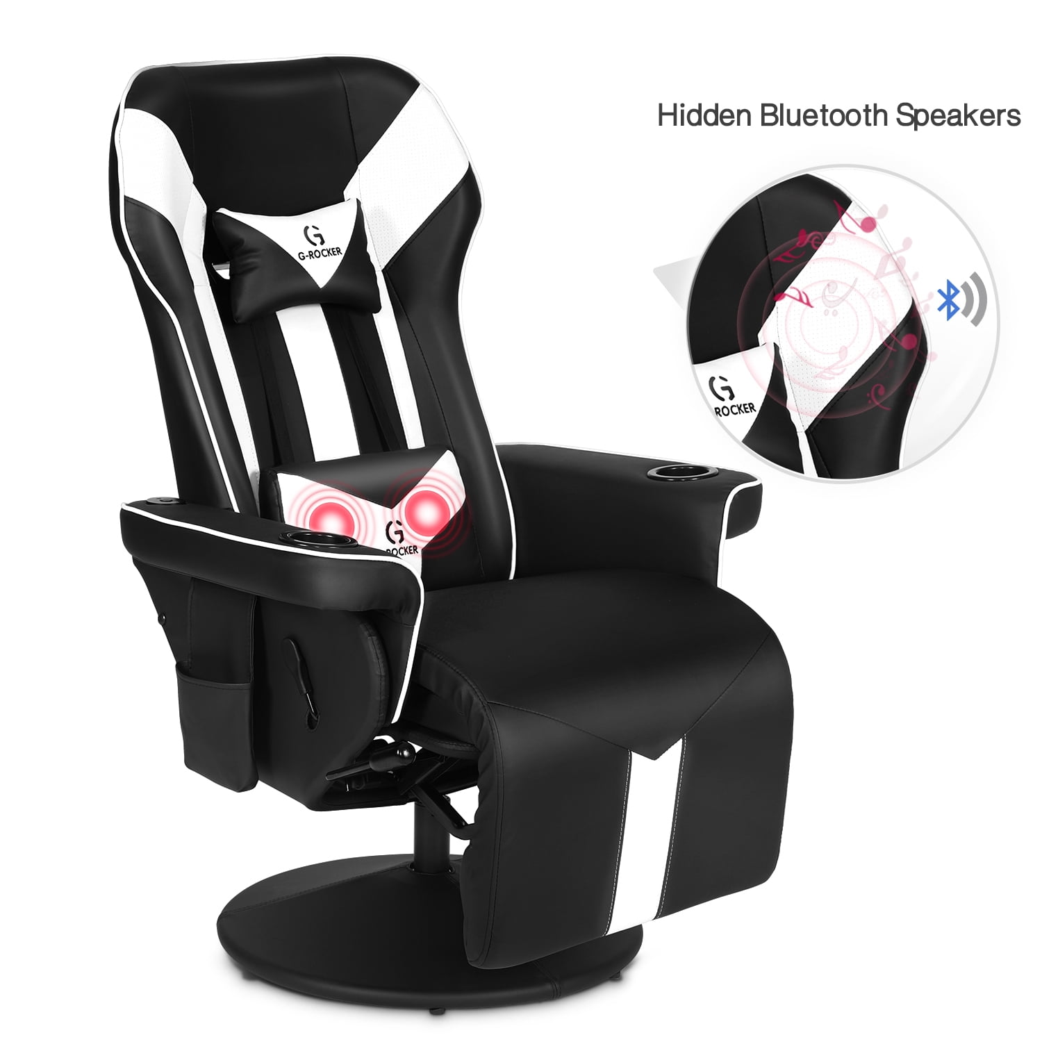 Gaming Chair Curved Seat Floor Rocker Recliner Folding Speakers Xbox Black Gray