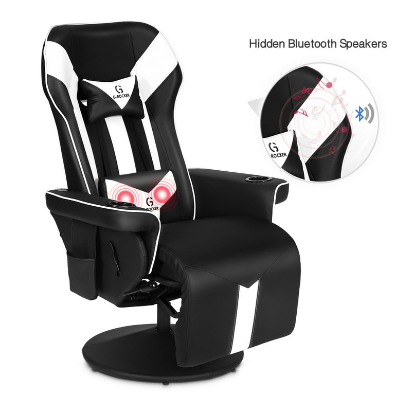 G-ROCKER King Throne Video Gaming Recliner Chair, Ergonomic High Back  Swivel Reclining Chair with Bluetooth Speakers, Massage Lumbar Support,  Backrest, Footrest, Headrest and Cupholders, Black White 