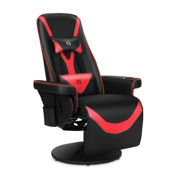 G-ROCKER Queen Throne Video Gaming Chair Ergonomic Recliner Racing Chair, High Back Swivel Chair with Footrest and Adjustable Backrest, Lumbar Support, Headrest and Cupholders, Black Red