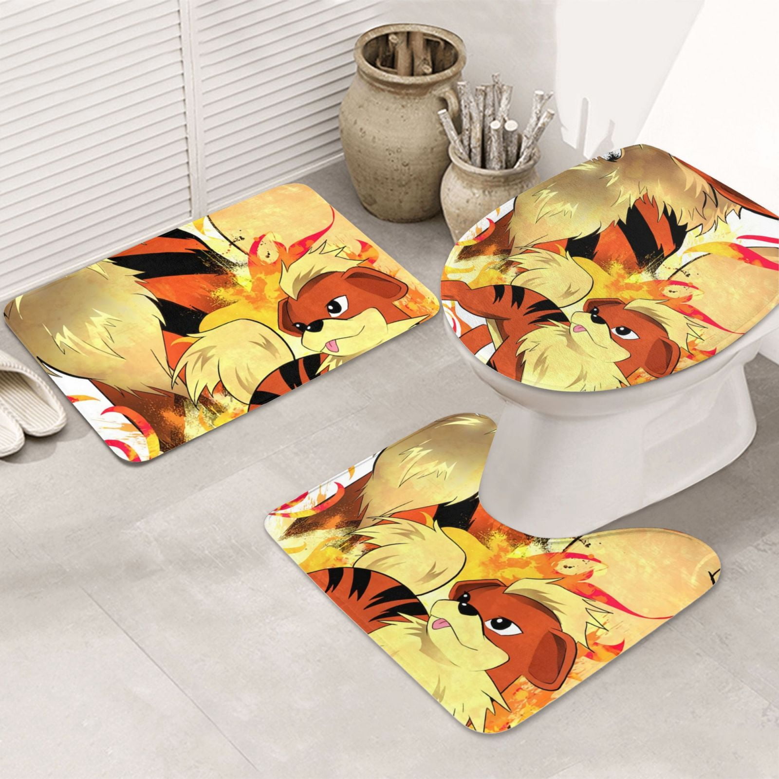 G-Rowlithe 3 Piece Bathroom Rug Set Includes Bathroom Rug, Contoured ...