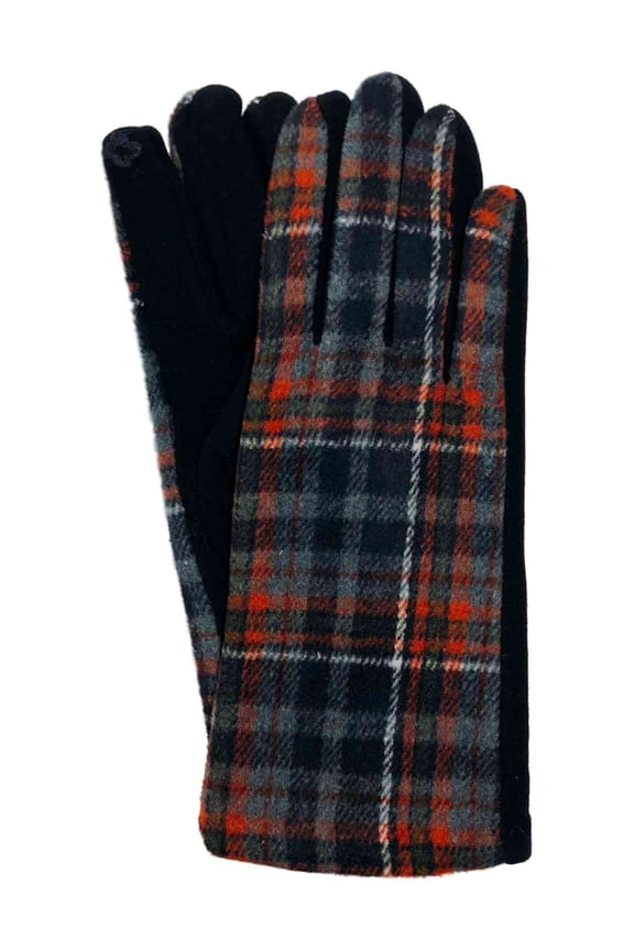 Womens Blue & Red Plaid Stretch Fit Texting & Tech Smart Gloves