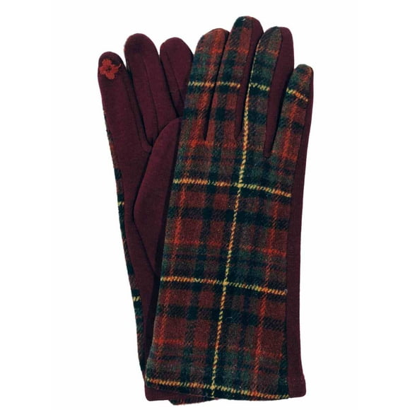 G&S Womens Burgundy Plaid Stretch Fit Texting & Tech Smart Gloves Merlot