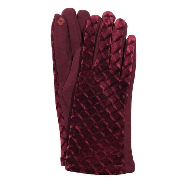 G&S Womens Burgundy Scallop Velvet Stretch Fit Button Text & Tech Smart Gloves