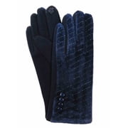 G&S Womens Metallic Navy Velvet Stretch Fit Button Texting & Tech Smart Gloves