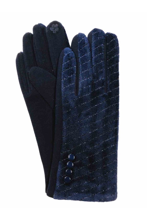 Womens Metallic Navy Velvet Stretch Fit Button Texting & Tech Smart Gloves