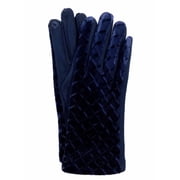 G&S Womens Navy Blue Scallop Velvet Stretch Fit Button Text & Tech Smart Gloves