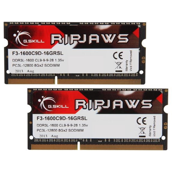 G.SKILL Ripjaws Series 16GB (2x8GB) 204-Pin DDR3 SO-DIMM DDR3L 1600 (PC3L 12800) Laptop Memory Model F3-1600C9D-16GRSL