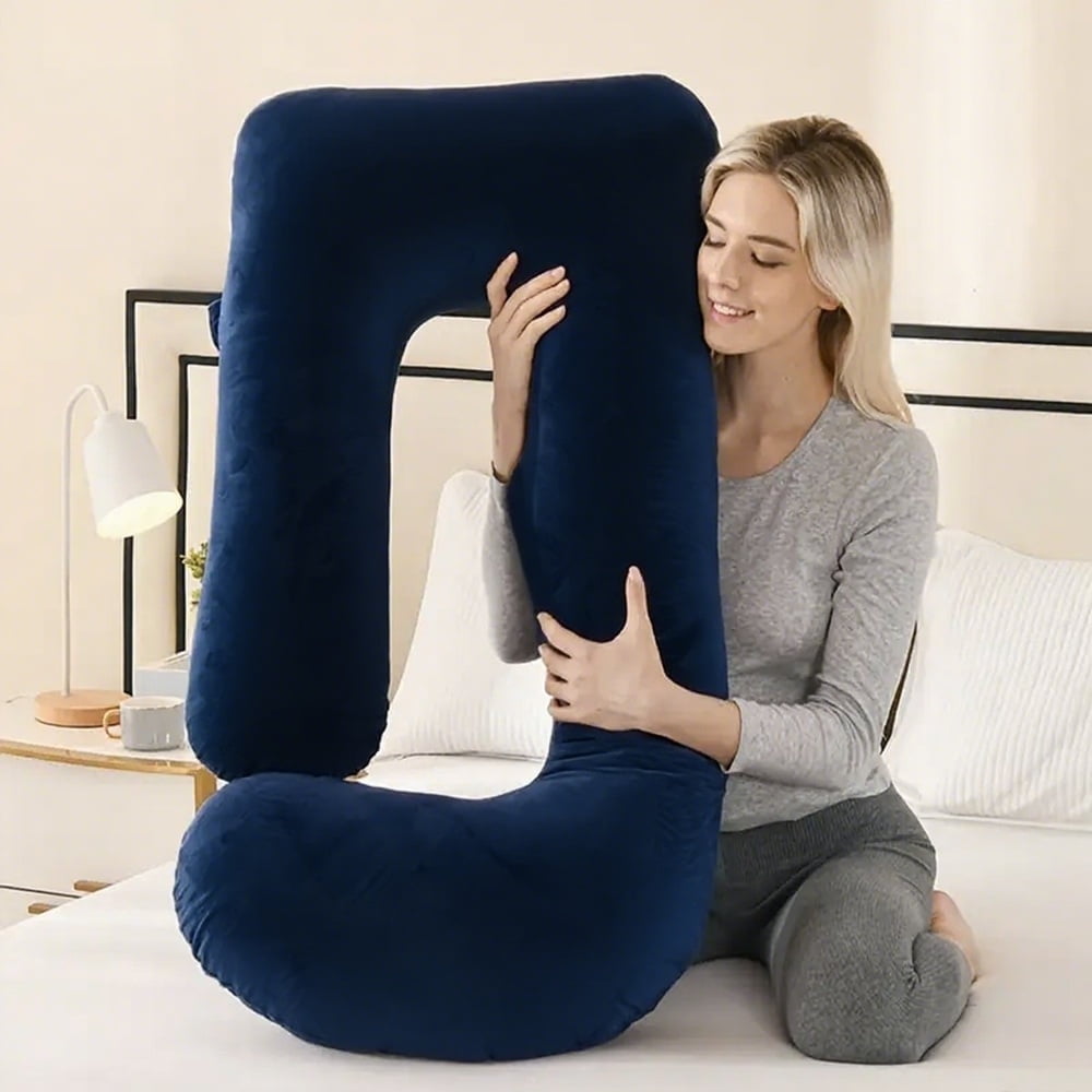 43in.x 67in. G-Shape Pregnancy Pillows, Full Body Maternity Pillows with Removable Cover for Expecting Moms, Crystal Velvet Dark Blue