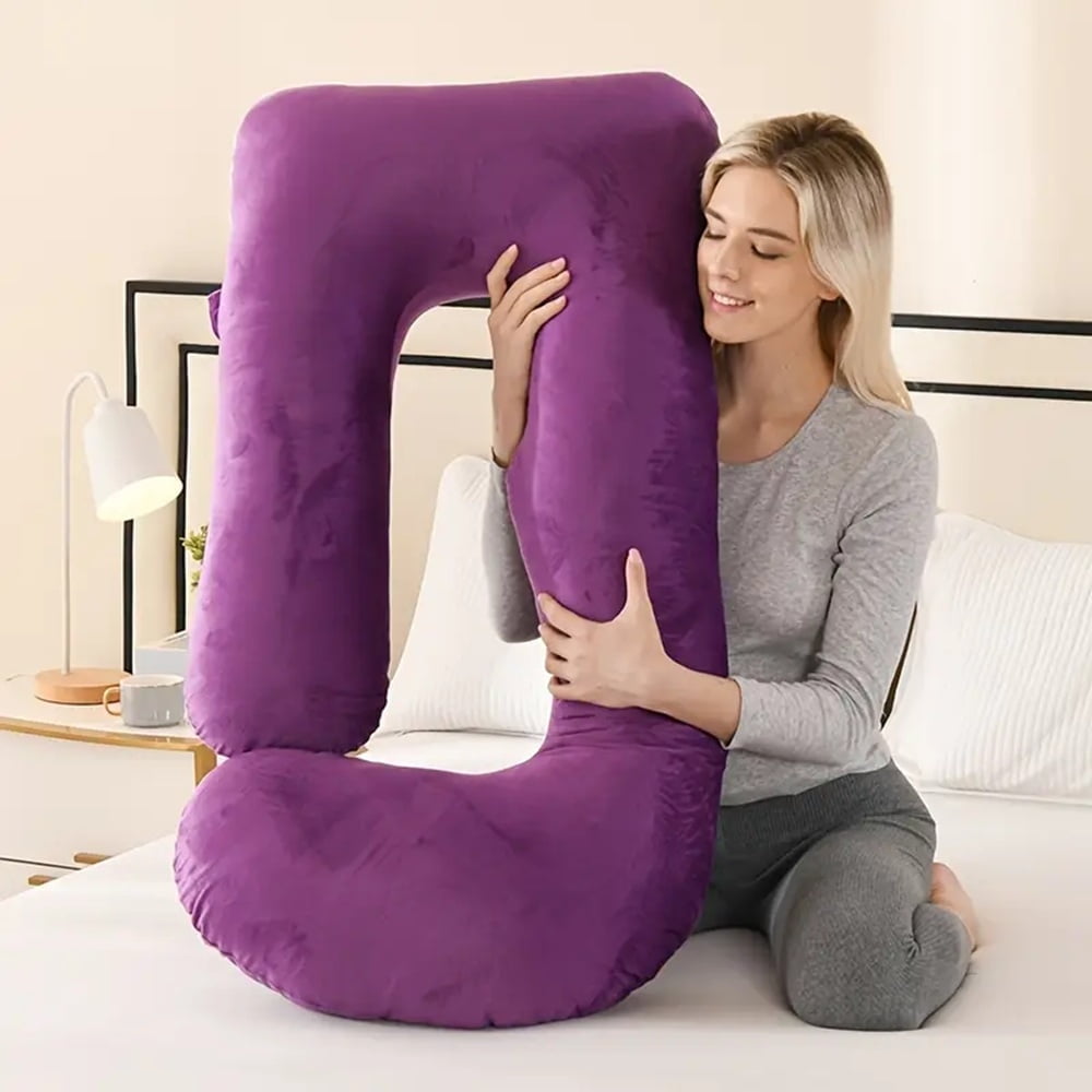 43in.x 67in. G-Shape Pregnancy Pillows, Full Body Maternity Pillows with Removable Cover for Expecting Moms, Crystal Velvet Purple