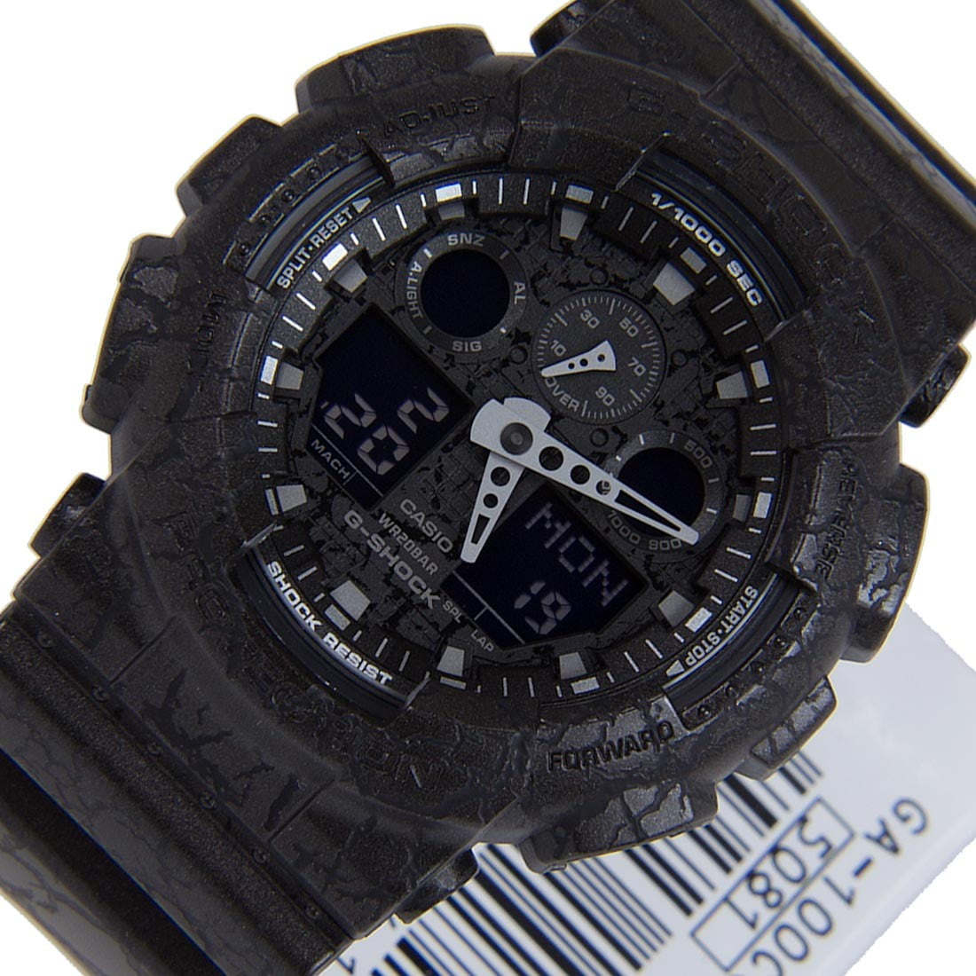 G-Shock Cracked Pattern GA-100CG-1A Analog-Digital World Time Black Dial Resin Strap Mens Sport Watch