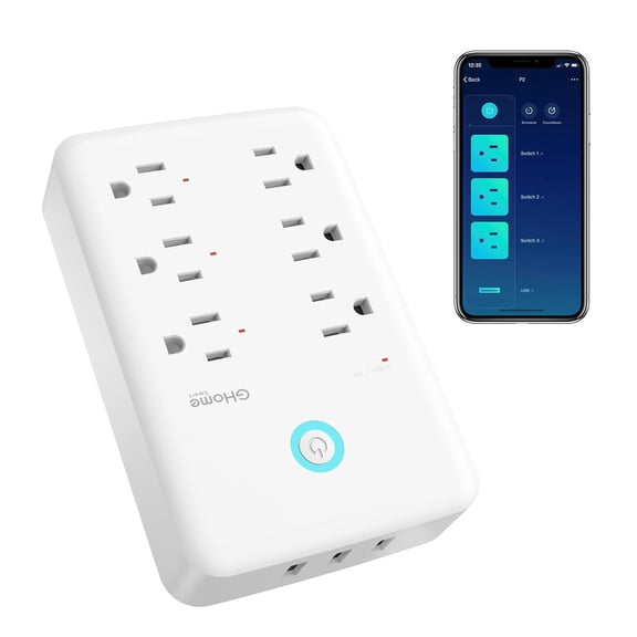 G Smart Plug Outlet Extender, Surge r with 3 Individually Controlled Smart trips and 3 USB Ports, Works with Alexa & , 15A/1800W, White