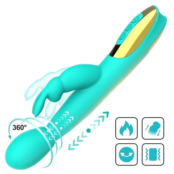 G-Spot Rabbit Vibrator with Telescoping & Rotating,Heating & 10 Vibration Modes,C-spot Stimulator Adult Sex Toys for Women Couples-Green