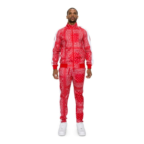 G-Style USA Men's Accented Bandana Paisley Tracksuit Set ST804 - Red - 2X-Large